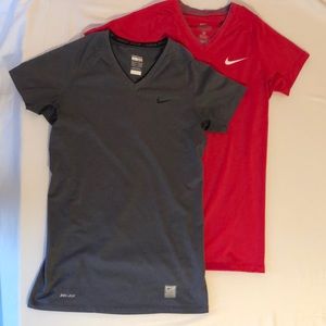 2 Nike Pro Dri-Fit Short Sleeve V-Neck Shirts